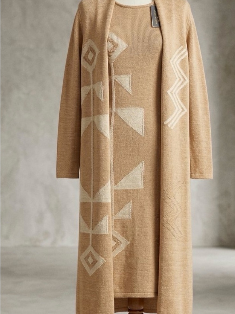 Ralph Lauren Camel and Cream Geometric Longline Cardigan
